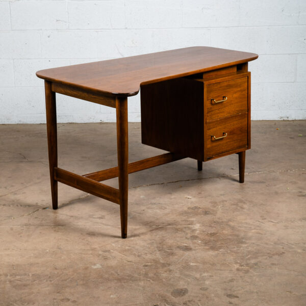 Mid Century Modern Desk Office Dania Walnut American Martinsville Drawers NM - Image 8