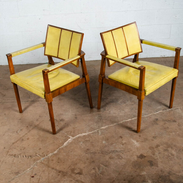Mid Century Modern Dining Chairs Set 6 Avocado Leather Mastercraft Armchair Cane - Image 6