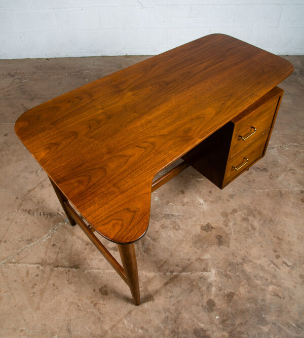 Mid Century Modern Desk Office Dania Walnut American Martinsville Drawers NM - Image 12