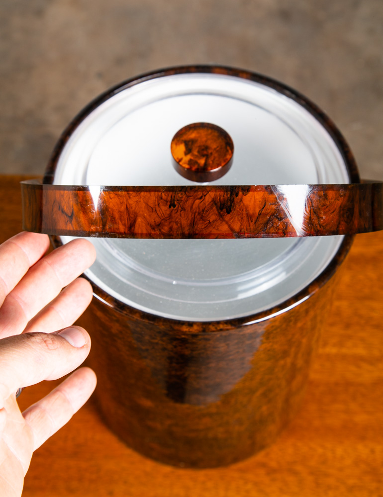 Mid Century Modern Ice Bucket Brown Tongs Knife Opener Lidded Vintage Handle Mcm - Image 10