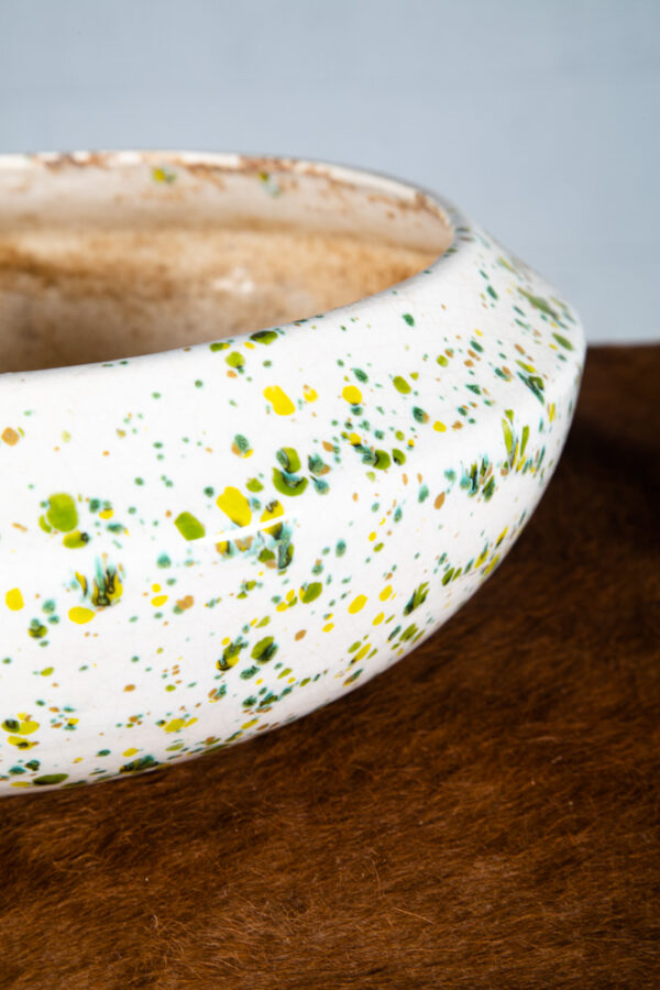 Mid Century Modern Planter Green Yellow White Porcelain California Round Vintage - Image 3