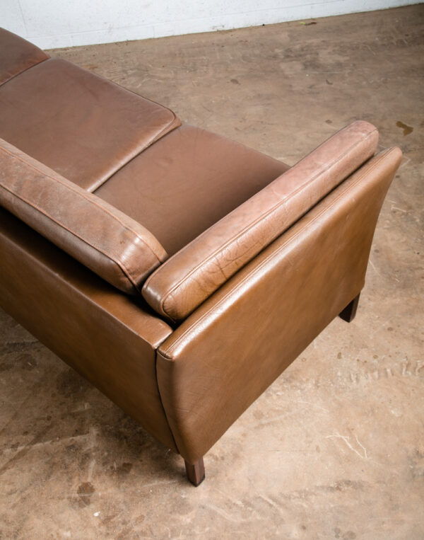 Mid Century Danish Modern Sofa Couch Brown Leather Stouby Borge Mogensen 3 seat - Image 9