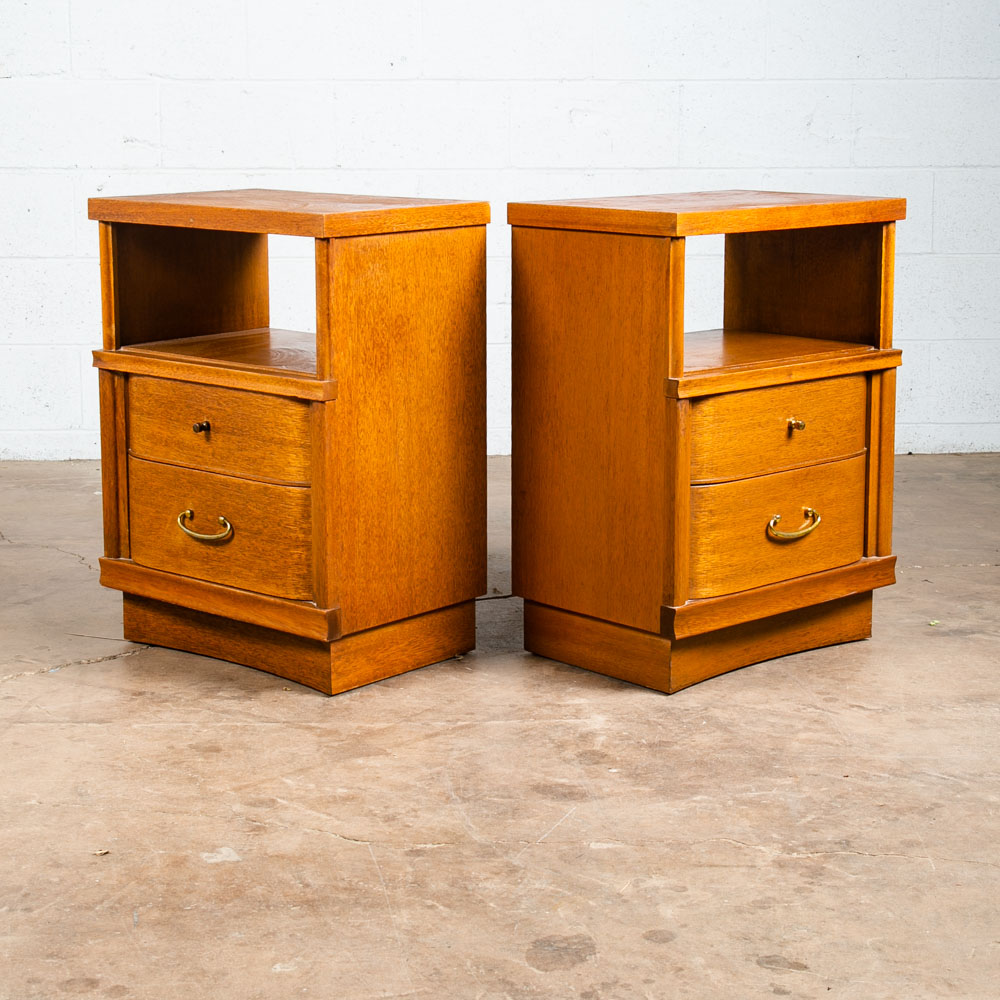 Mid Century Modern Nightstands End Table Set Side 2 Drawers Vintage Brass Mcm VG