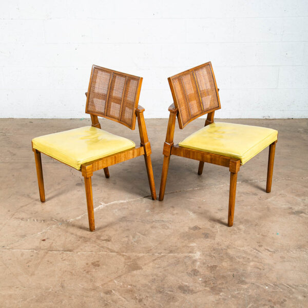 Mid Century Modern Dining Chairs Set 6 Avocado Leather Mastercraft Armchair Cane - Image 7