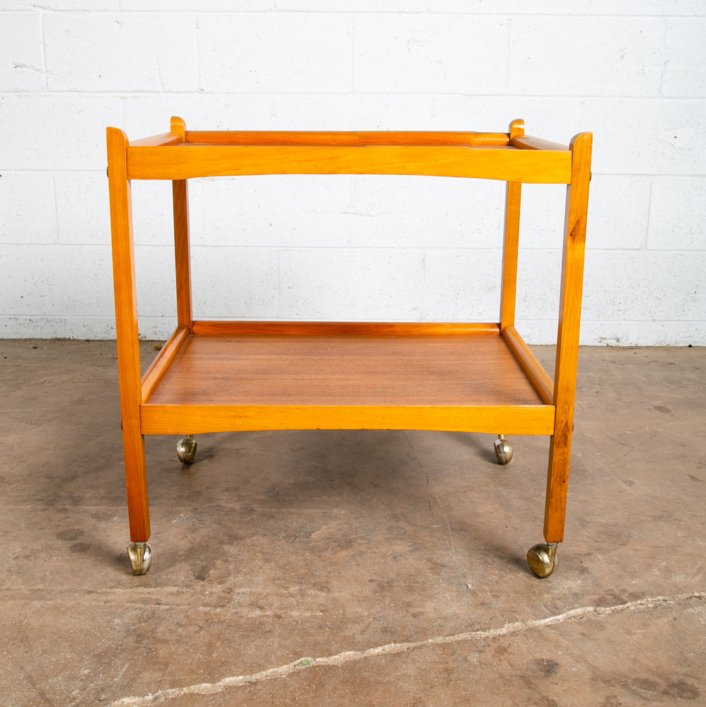 Mid Century Danish Modern Serving Cart Trolley Teak Wood Rolling Bar Mcm Serving - Image 4
