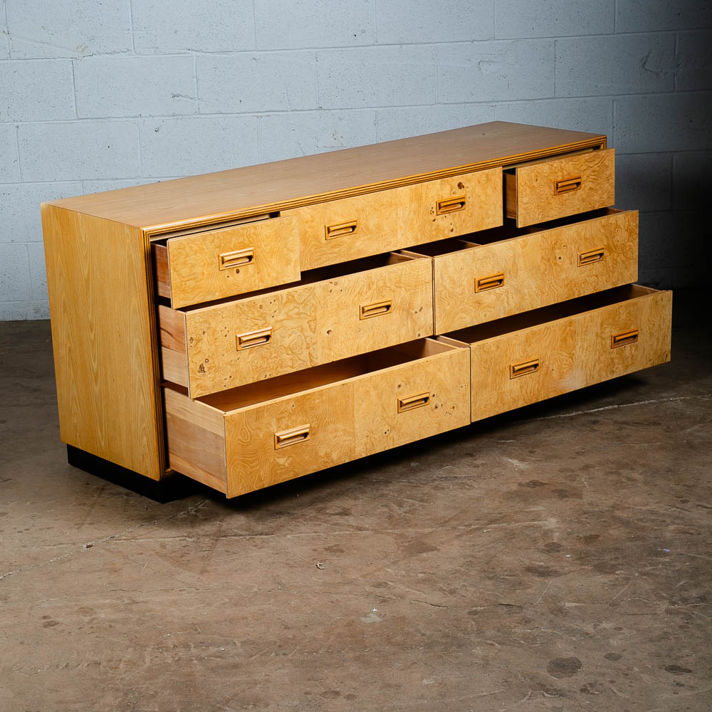 Mid Century Modern Dresser Credenza Scene Two Henredon Burl Blonde 7 Drawers Mcm - Image 4