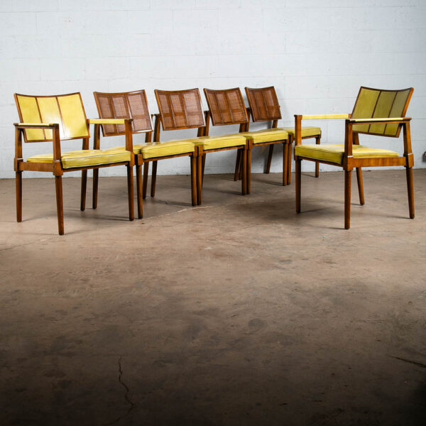 Mid Century Modern Dining Chairs Set 6 Avocado Leather Mastercraft Armchair Cane - Image 3