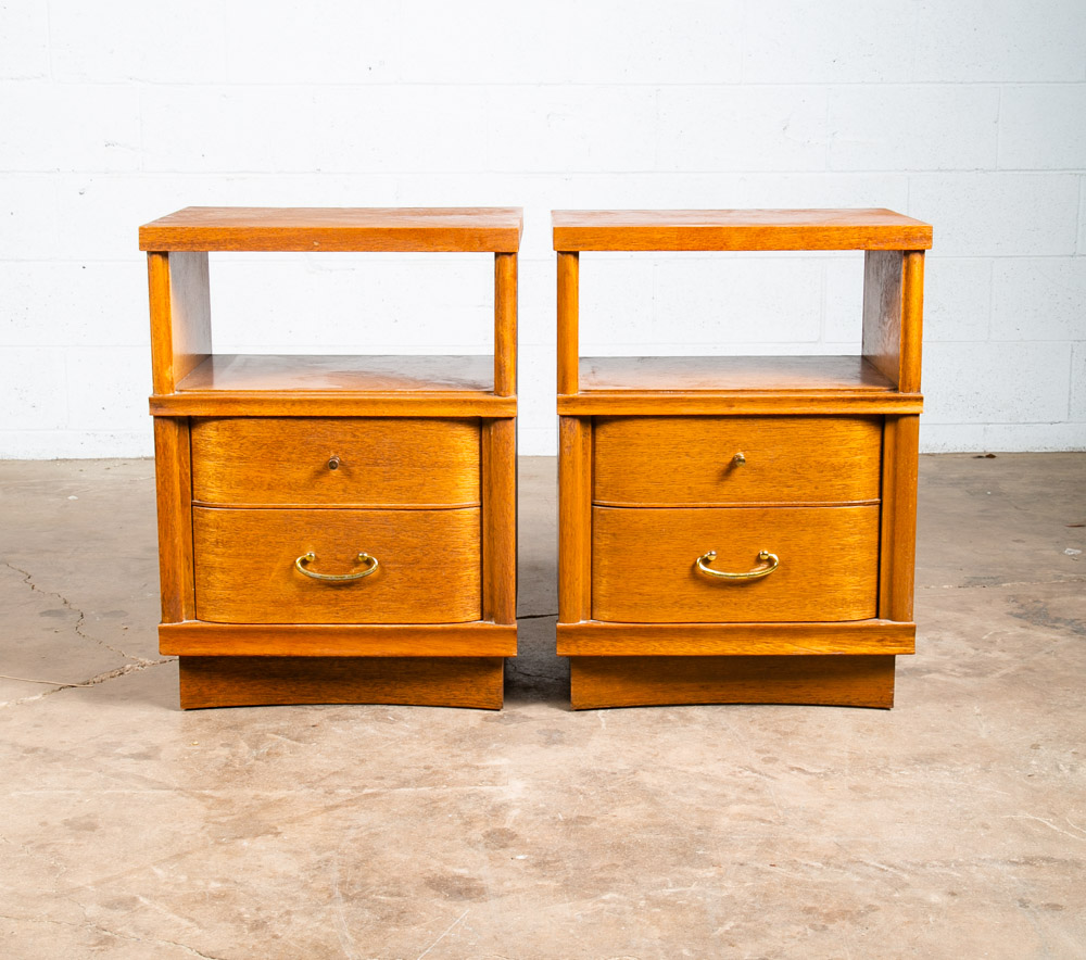 Mid Century Modern Nightstands End Table Set Side 2 Drawers Vintage Brass Mcm VG - Image 2