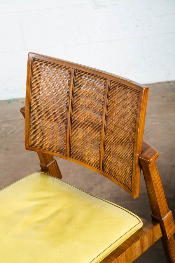 Mid Century Modern Dining Chairs Set 6 Avocado Leather Mastercraft Armchair Cane - Image 12