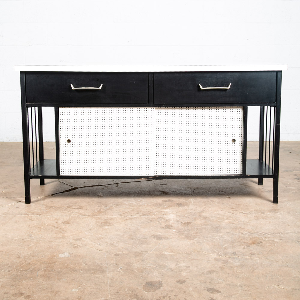 Mid Century Modern Credenza Cabinet Vista Of California Metal White Black Drawer - Image 2
