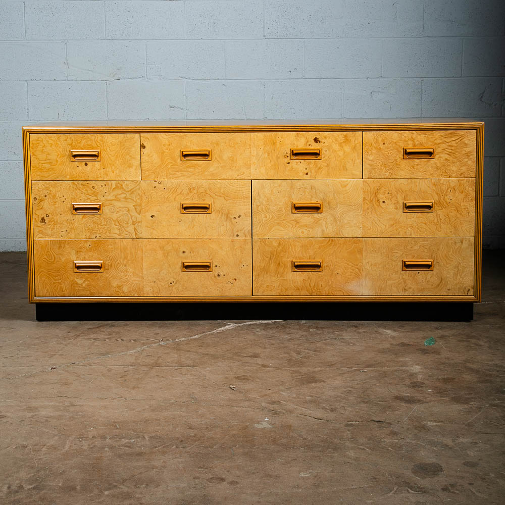Mid Century Modern Dresser Credenza Scene Two Henredon Burl Blonde 7 Drawers Mcm - Image 2