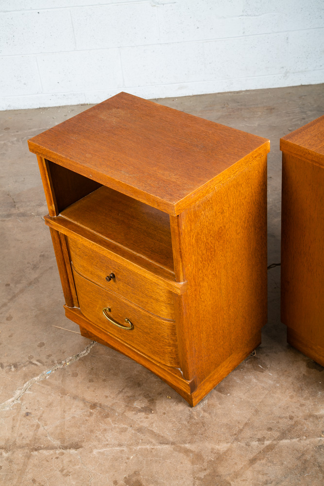 Mid Century Modern Nightstands End Table Set Side 2 Drawers Vintage Brass Mcm VG - Image 9