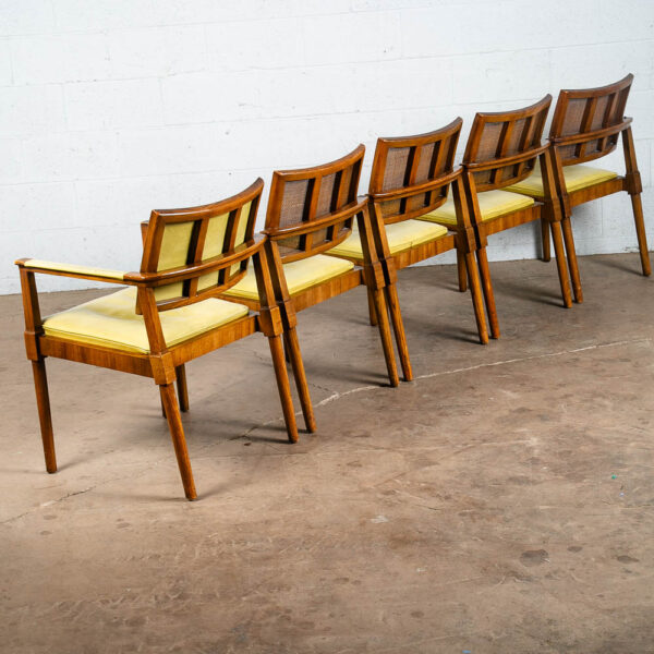 Mid Century Modern Dining Chairs Set 6 Avocado Leather Mastercraft Armchair Cane - Image 4
