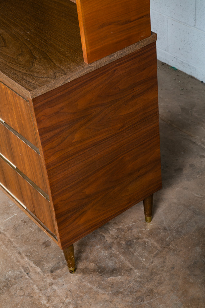 Mid Century Modern Bookshelf Cabinet Walnut 2 piece 3 drawer Vintage Storage Mcm - Image 7