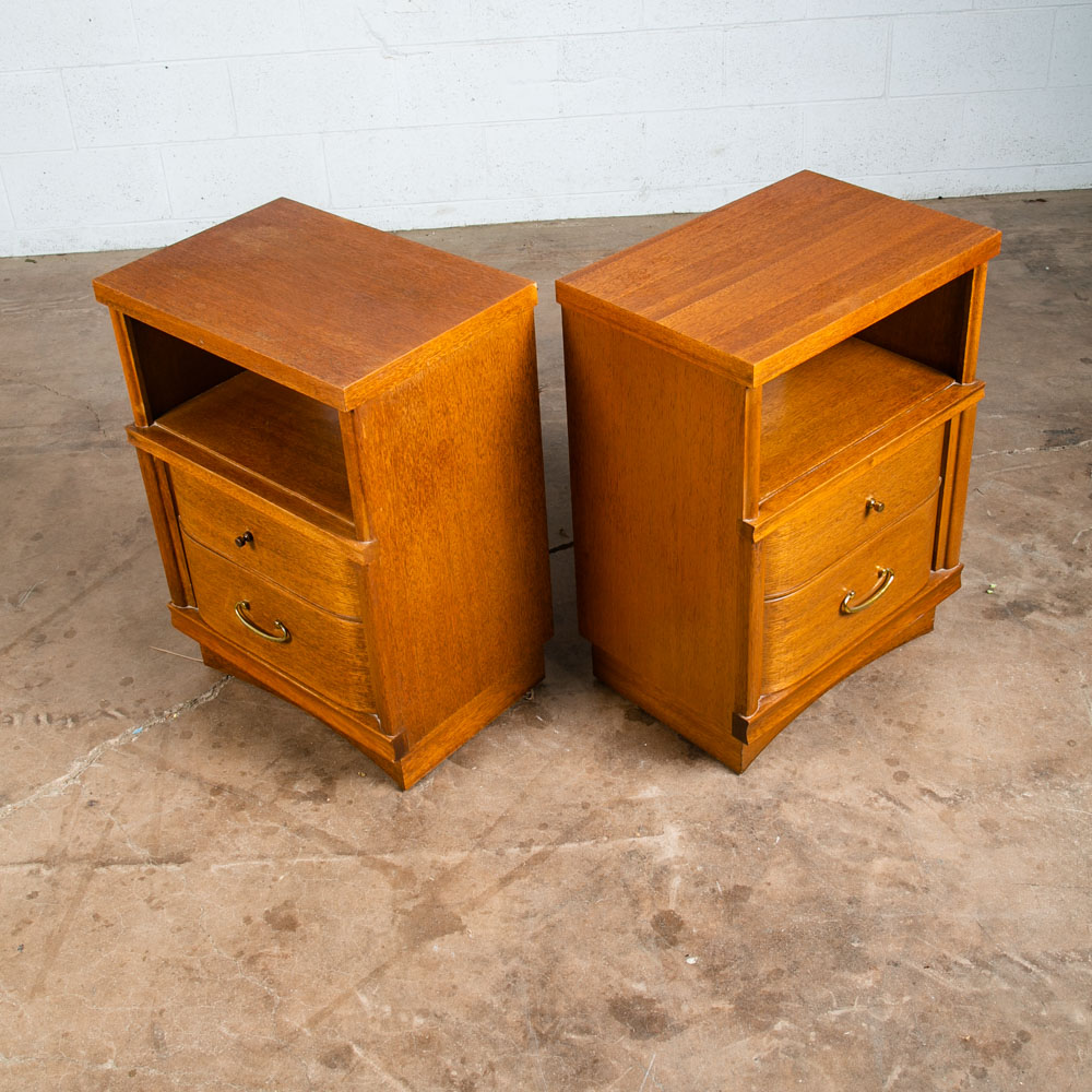 Mid Century Modern Nightstands End Table Set Side 2 Drawers Vintage Brass Mcm VG - Image 4