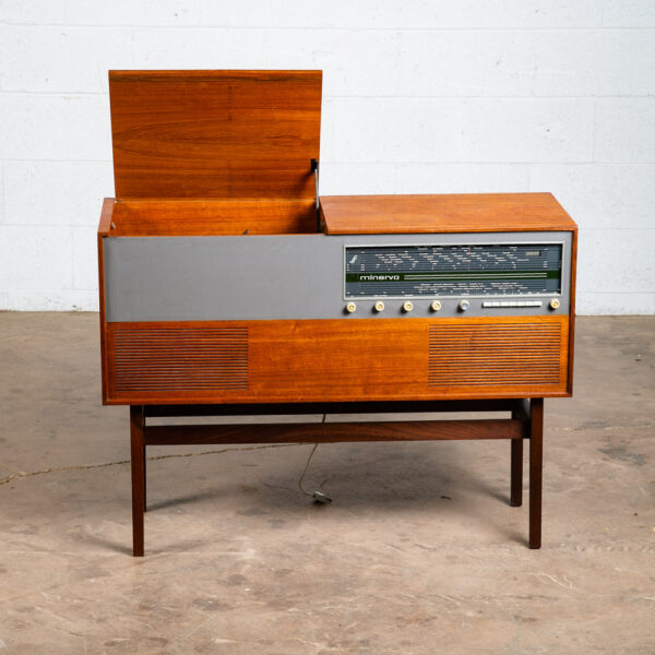 Mid Century Danish Modern Stereo Console Minerva Teak Record Player Hifi Cabinet - Image 3