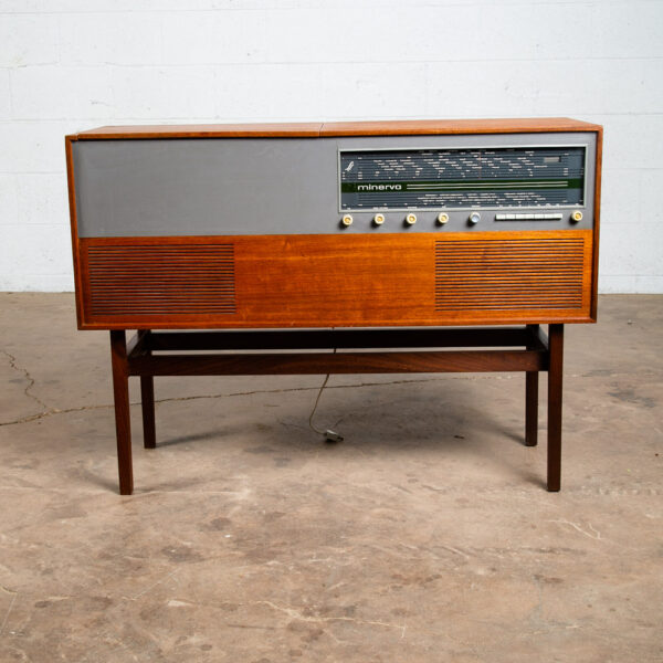 Mid Century Danish Modern Stereo Console Minerva Teak Record Player Hifi Cabinet - Image 4
