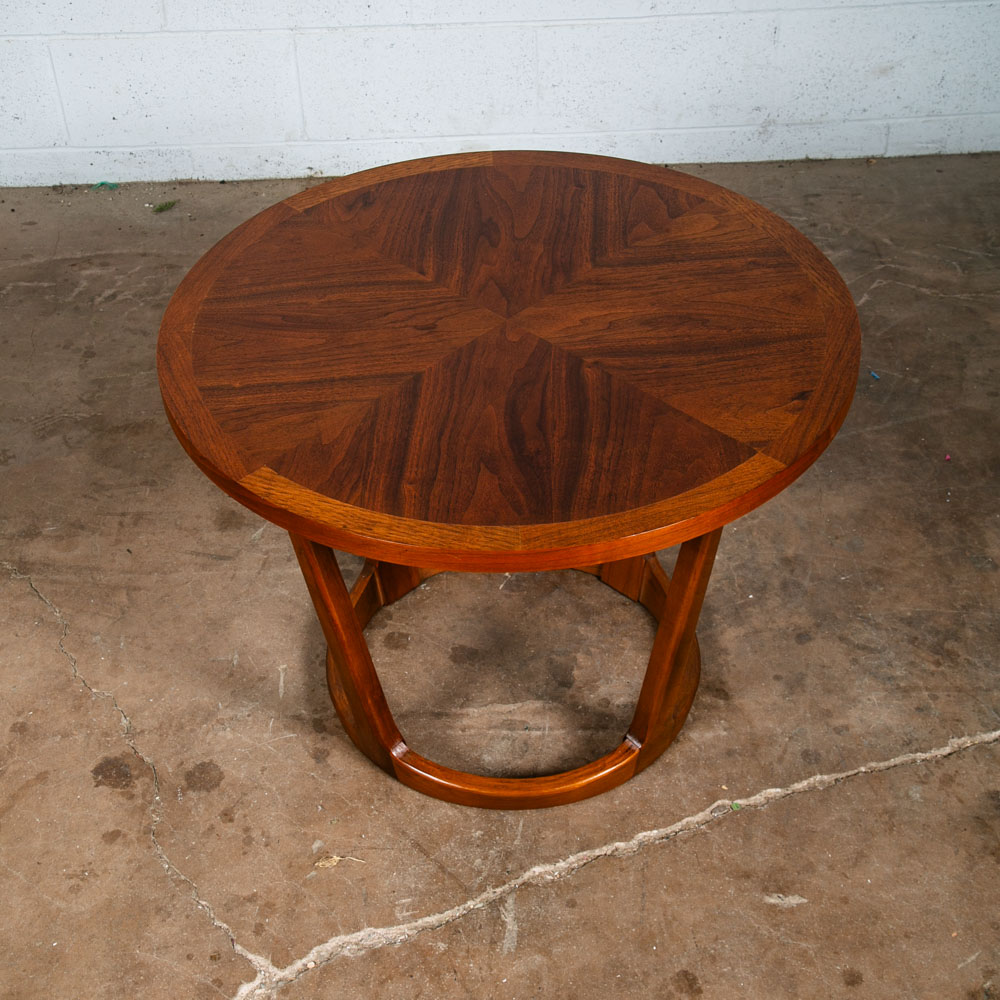 Mid Century Modern Side Table End Lane Rhythm Round Walnut Restored Circular Mcm