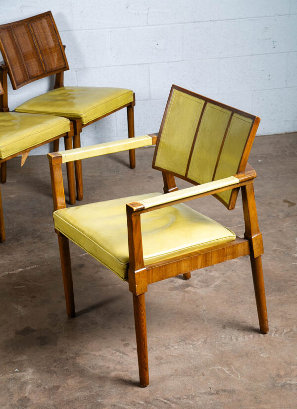 Mid Century Modern Dining Chairs Set 6 Avocado Leather Mastercraft Armchair Cane - Image 8