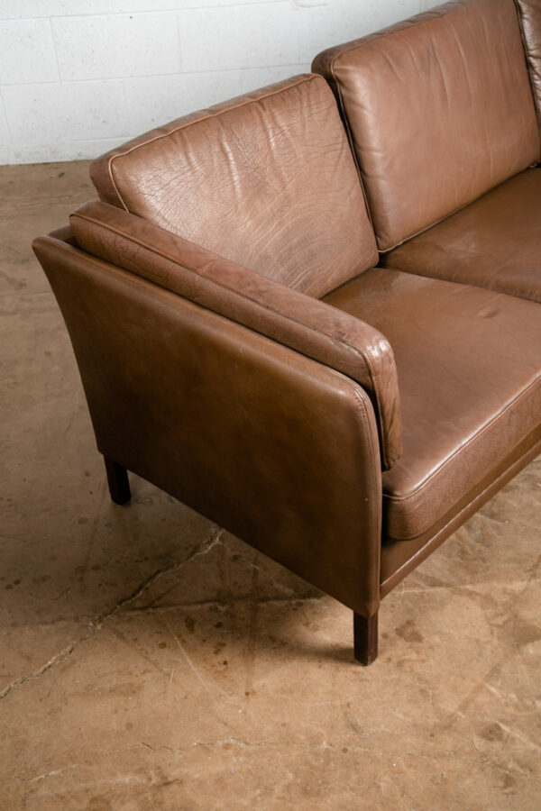 Mid Century Danish Modern Sofa Couch Brown Leather Stouby Borge Mogensen 3 seat - Image 6