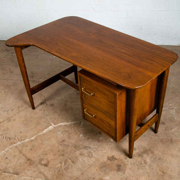 Mid Century Modern Desk Office Dania Walnut American Martinsville Drawers NM - Image 2