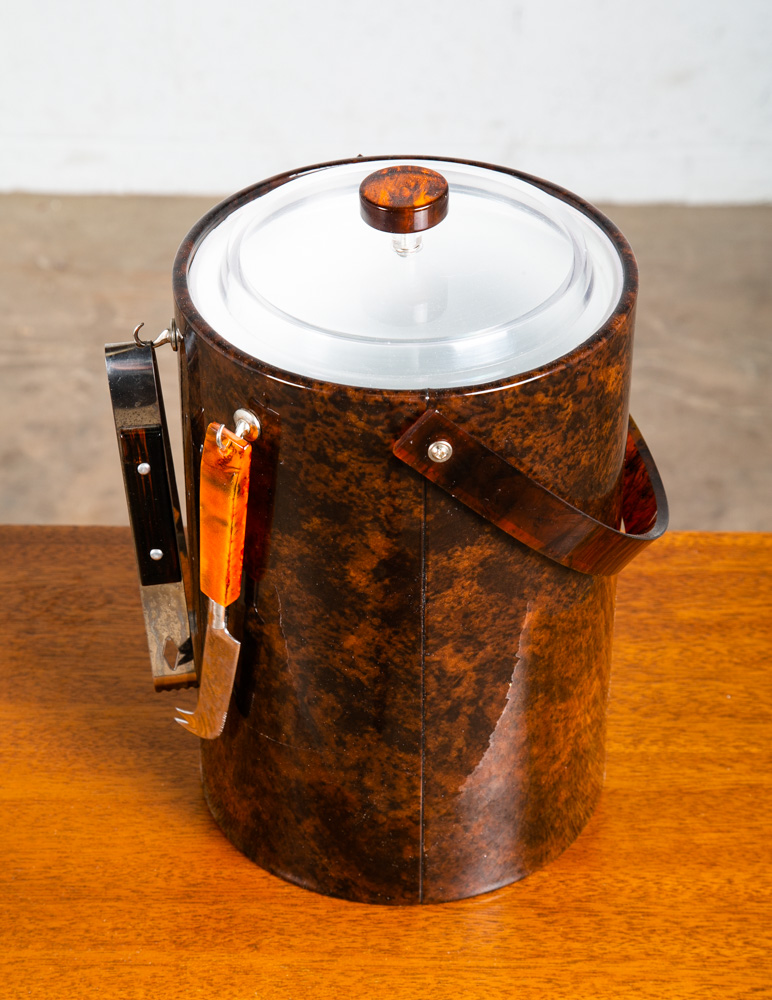 Mid Century Modern Ice Bucket Brown Tongs Knife Opener Lidded Vintage Handle Mcm - Image 4