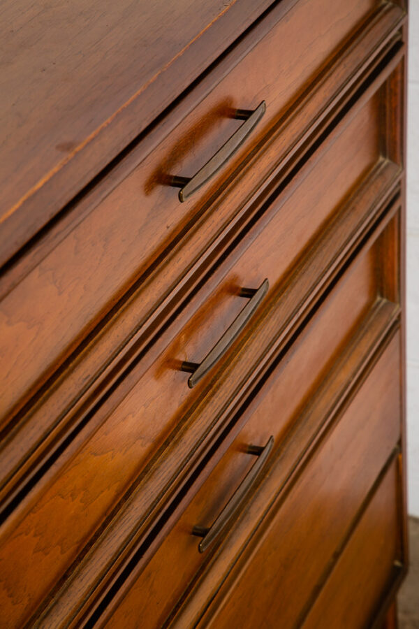 Mid Century Modern Dresser Highboy Dixie Walnut 5 Drawer Wood Brass Chest Handle - Image 9