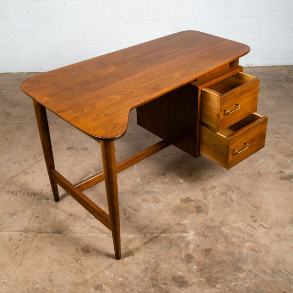 Mid Century Modern Desk Office Dania Walnut American Martinsville Drawers NM - Image 9