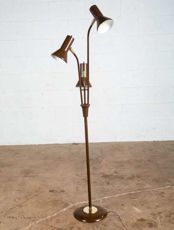 Mid Century Modern Floor Lamp Brown Bullet 3 Light Adjustable Brass Vintage Mcm - Image 3