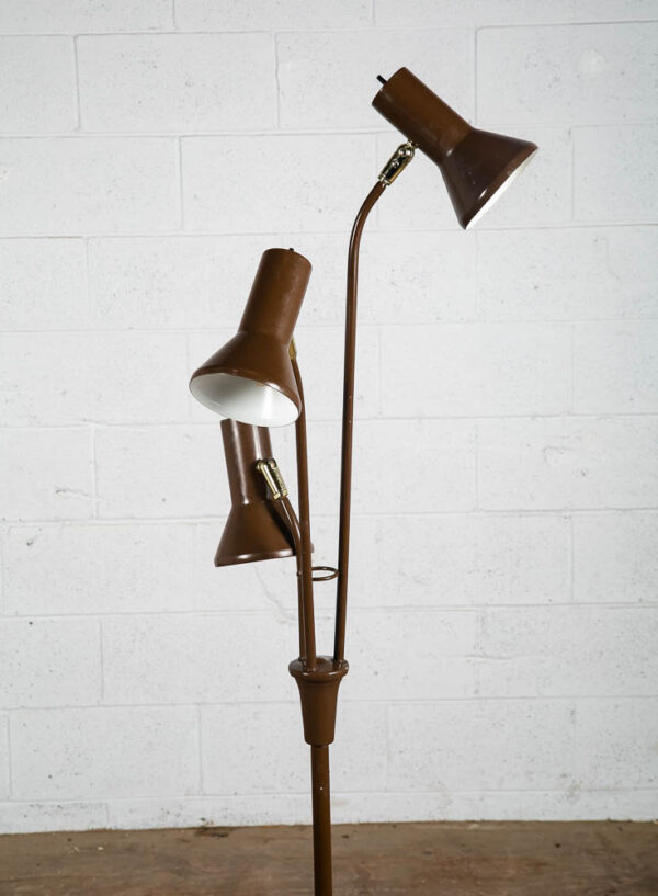 Mid Century Modern Floor Lamp Brown Bullet 3 Light Adjustable Brass Vintage Mcm - Image 5
