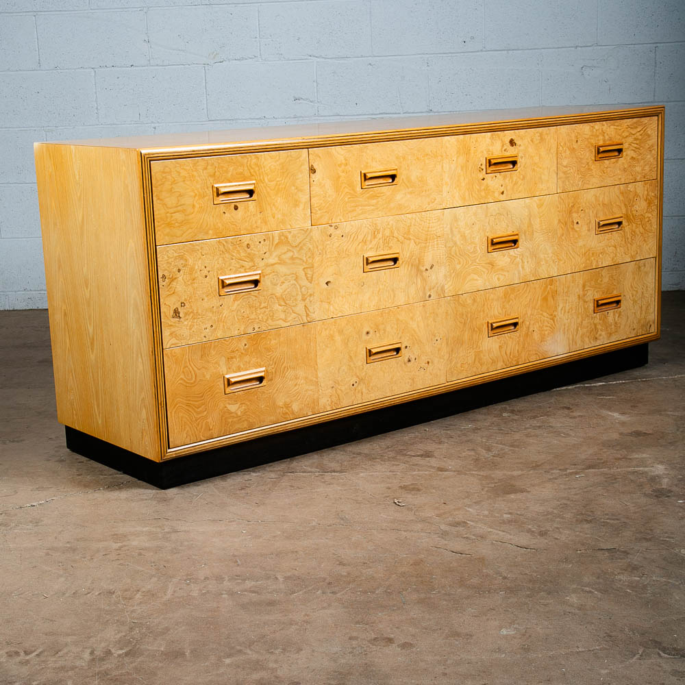 Mid Century Modern Dresser Credenza Scene Two Henredon Burl Blonde 7 Drawers Mcm