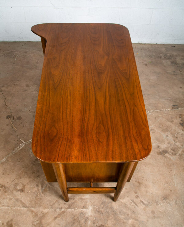 Mid Century Modern Desk Office Dania Walnut American Martinsville Drawers NM - Image 4