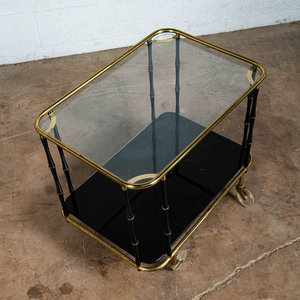 Mid Century Danish Modern Serving Cart Trolley Teak Rolling Bar Glass Serving VG - Image 2