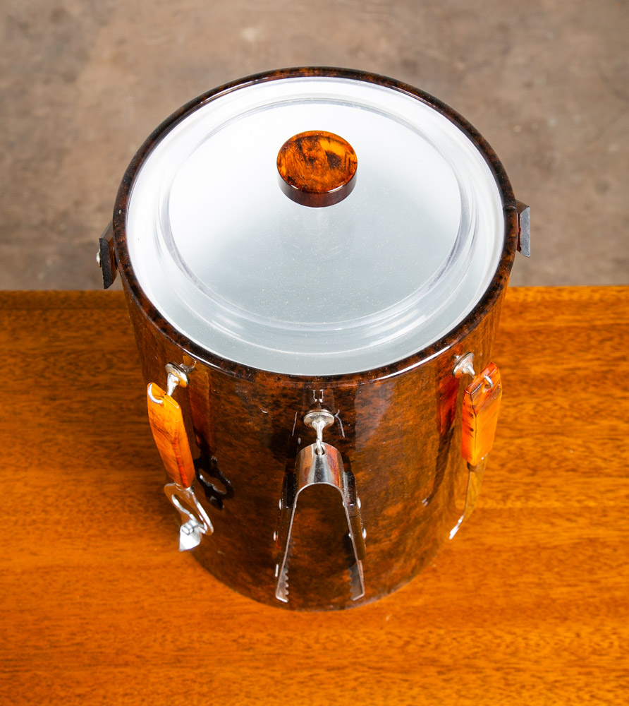 Mid Century Modern Ice Bucket Brown Tongs Knife Opener Lidded Vintage Handle Mcm - Image 5