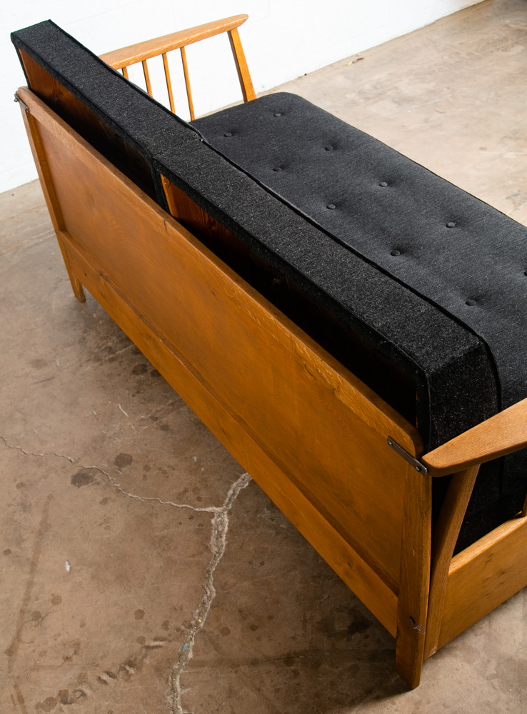 Mid Century Danish Modern Daybed Sofa Black Oak Adjustable Storage Restored Mcm - Image 12