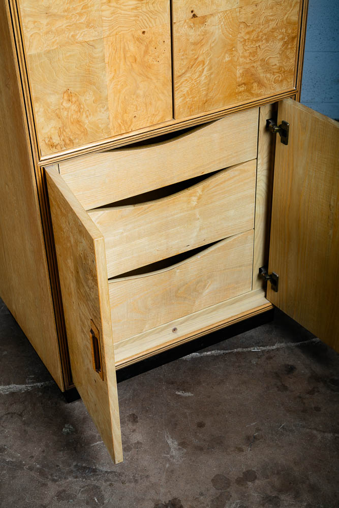 Mid Century Modern Armoire Compact Cabinet Scene Two Henredon Olive Burl Wood NM - Image 9