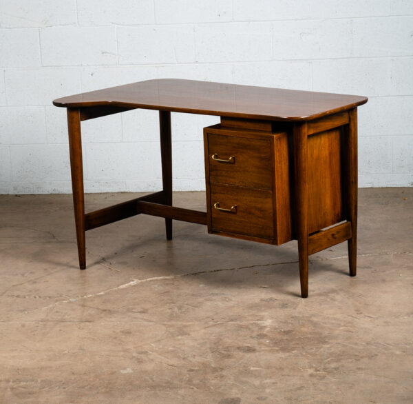 Mid Century Modern Desk Office Dania Walnut American Martinsville Drawers NM - Image 7