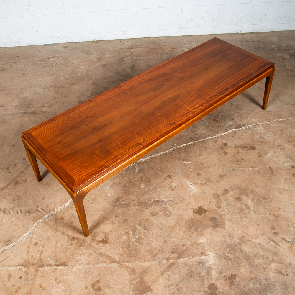 Mid Century Modern Coffee Table Surfboard Walnut Lane Rhythm Wide 58 in Vintage - Image 2