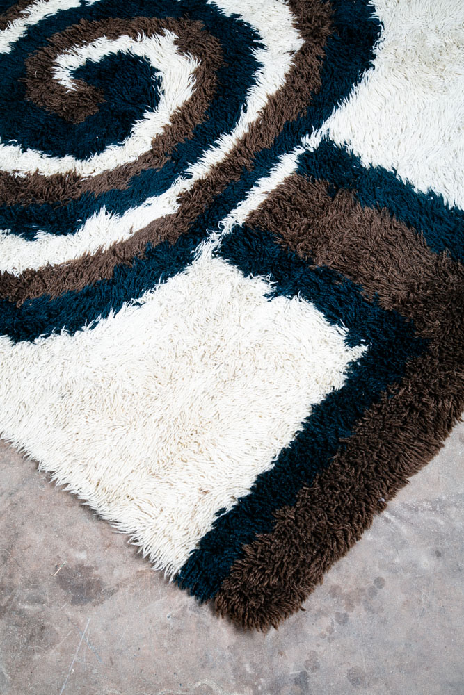 Mid Century Danish Modern Shag Rug Ege Rya 79"x55" Wool Area Brown Black White - Image 12
