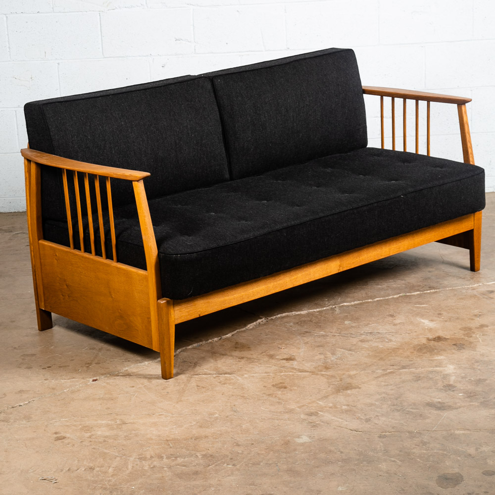 Mid Century Danish Modern Daybed Sofa Black Oak Adjustable Storage Restored Mcm