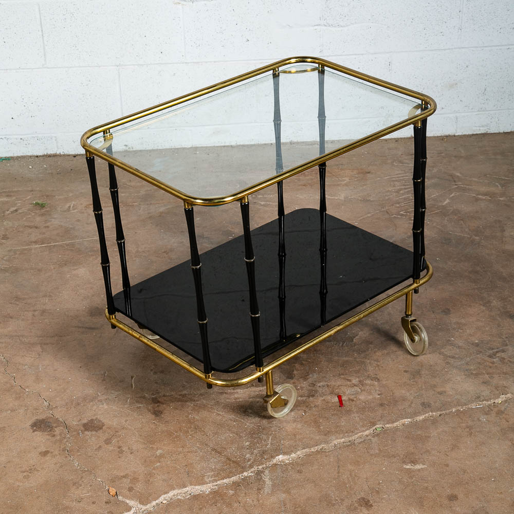 Mid Century Danish Modern Serving Cart Trolley Teak Rolling Bar Glass Serving VG - Image 6