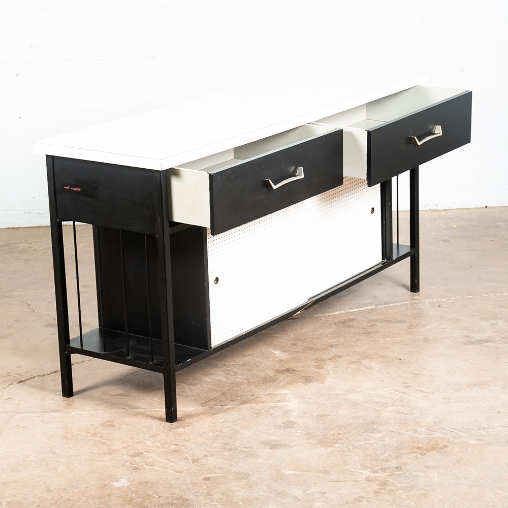 Mid Century Modern Credenza Cabinet Vista Of California Metal White Black Drawer - Image 8