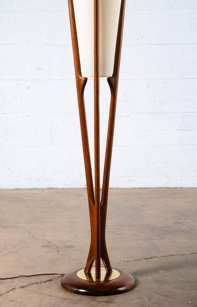 Mid Century Modern Floor Lamp John Keal Modeline Sculptural Walnut Round Tall VG - Image 9