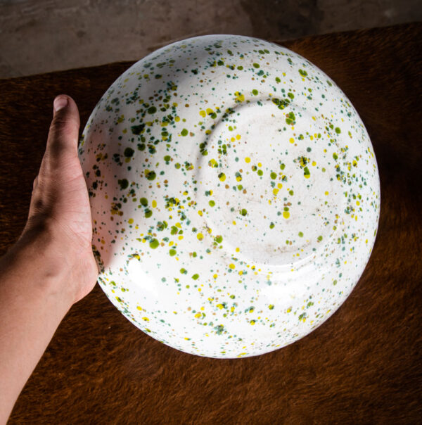 Mid Century Modern Planter Green Yellow White Porcelain California Round Vintage - Image 2