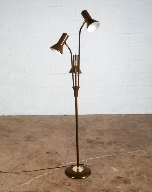 Mid Century Modern Floor Lamp Brown Bullet 3 Light Adjustable Brass Vintage Mcm - Image 11