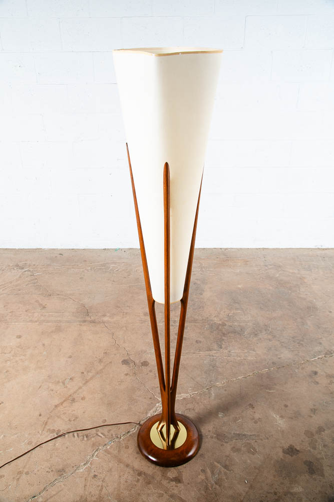 Mid Century Modern Floor Lamp John Keal Modeline Sculptural Walnut Round Tall VG - Image 12