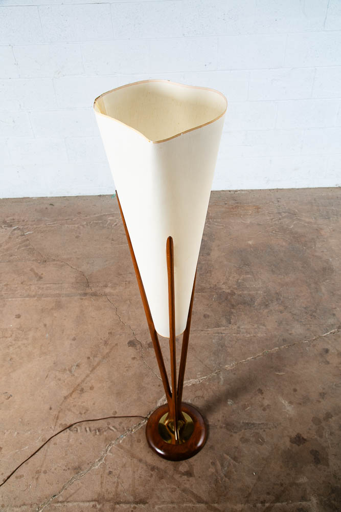 Mid Century Modern Floor Lamp John Keal Modeline Sculptural Walnut Round Tall VG - Image 5