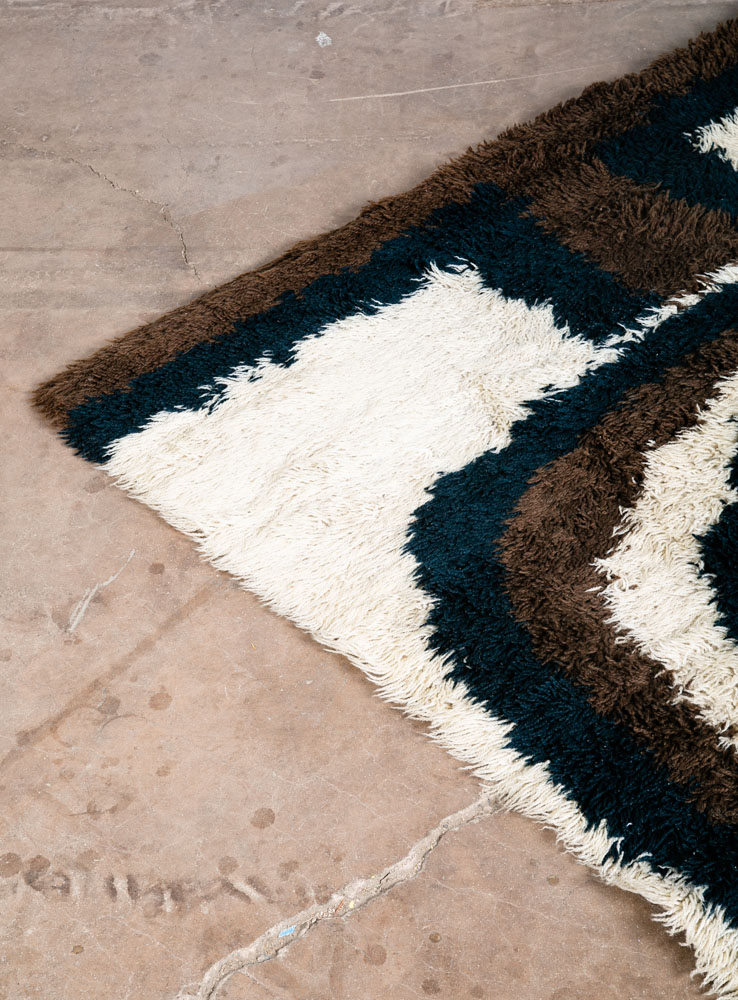 Mid Century Danish Modern Shag Rug Ege Rya 79"x55" Wool Area Brown Black White - Image 11
