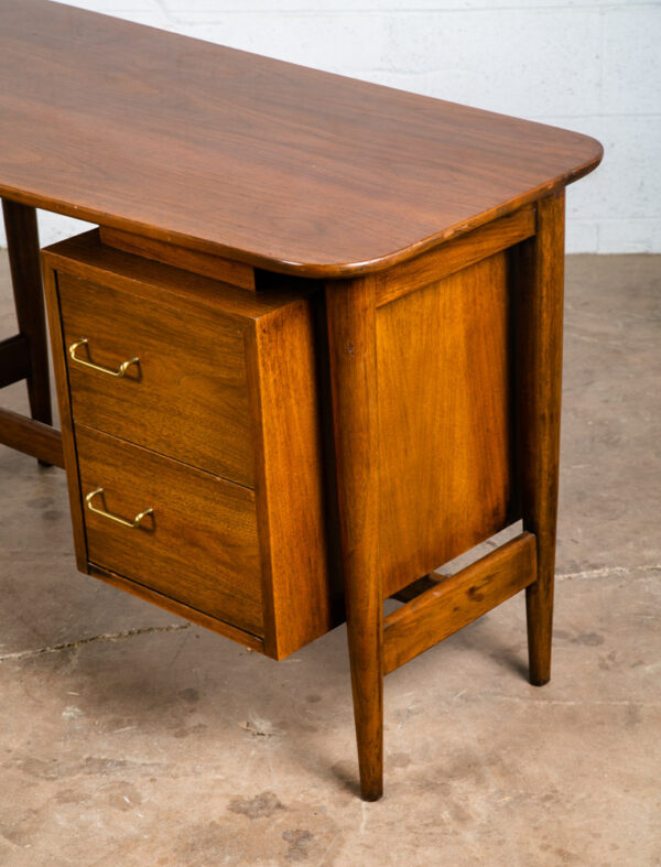 Mid Century Modern Desk Office Dania Walnut American Martinsville Drawers NM - Image 10