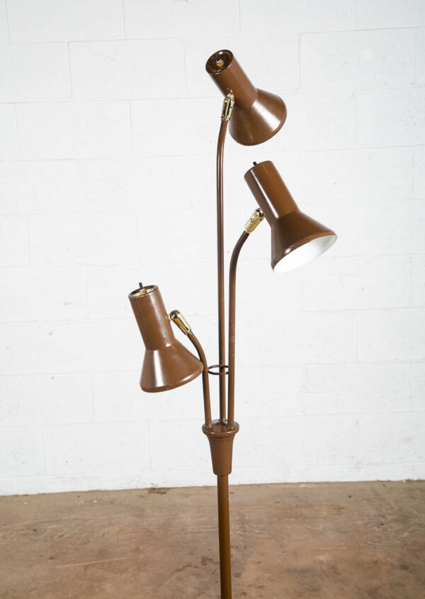 Mid Century Modern Floor Lamp Brown Bullet 3 Light Adjustable Brass Vintage Mcm - Image 4